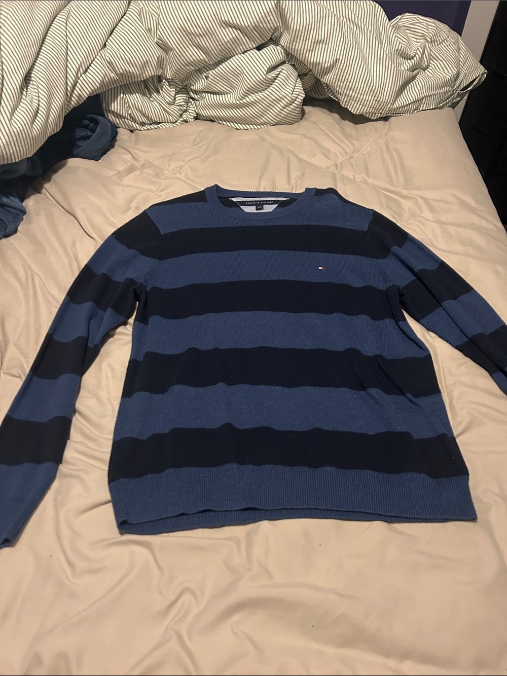 Tommy Hilfiger Navy & Blue Striped Crewneck Sweater